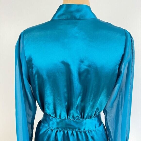 Vintage Y2K La Vie En Rose Women’s S/M Blue Satin Belted Nightwear Robe Sleepwea - Picture 3 of 15